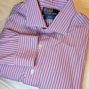 Polo Ralph Lauren Regent ClassicFit Men Shirt Stripe Blue/Pink size 16-1/2 36-37